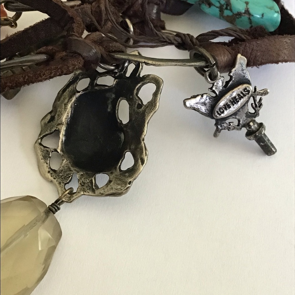 Love Heals Mixed Charms Gems Leather Necklace - Picture 6 of 10